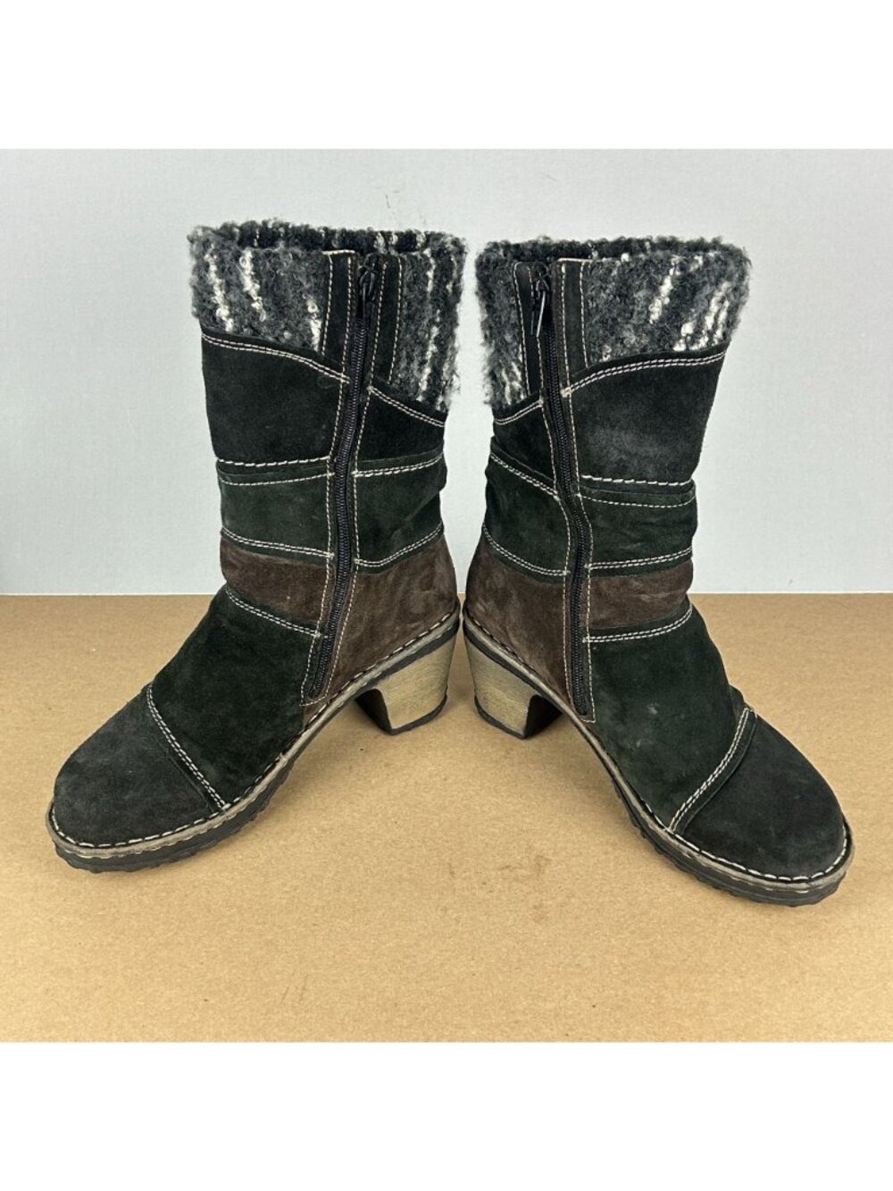 Josef Seibel Suede Patchwork Heeled Boots Womens 8 EU 39 Black Brown Side Zip - Picture 5 of 9